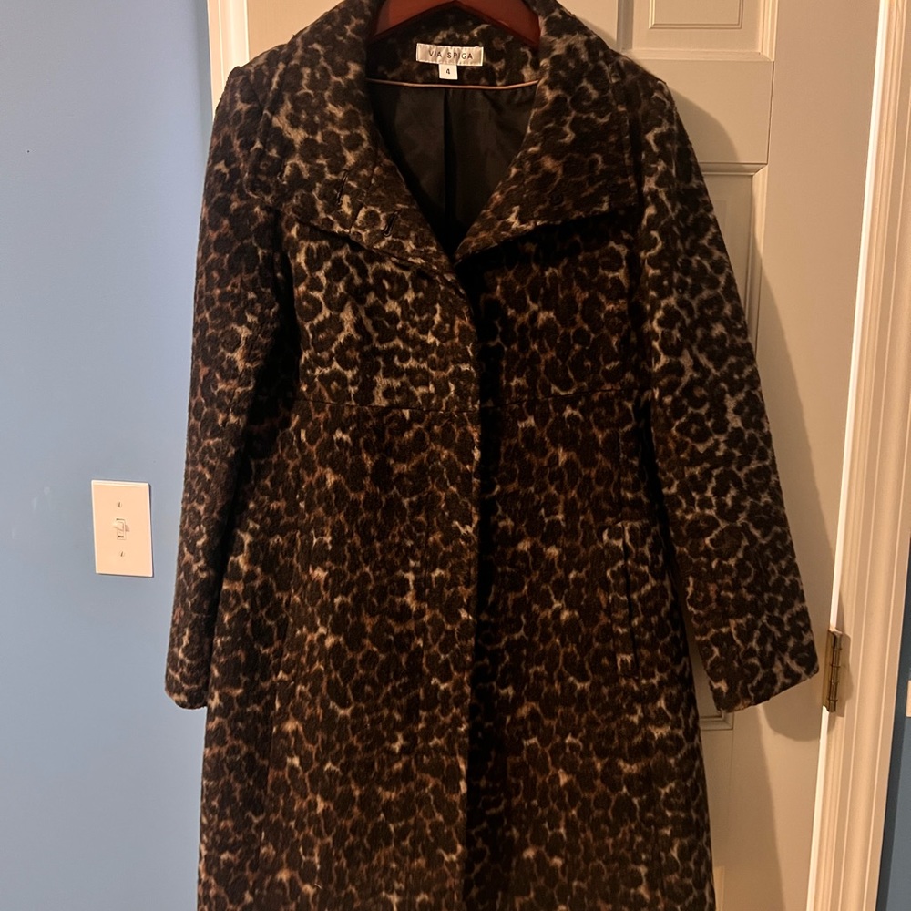 Leopard mid length wool coat